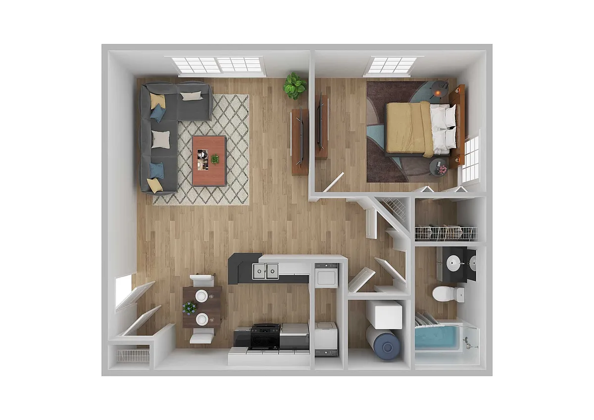 Floor plan 1 Bedroom Corner Renovated