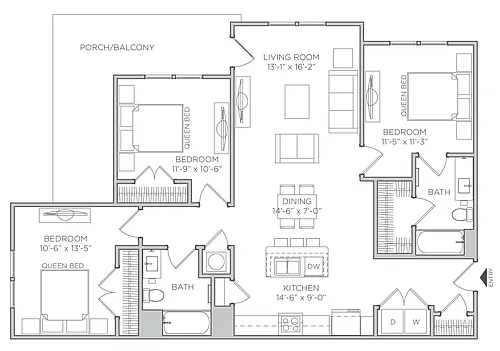 Floor plan 3 Bed 2 Bath A