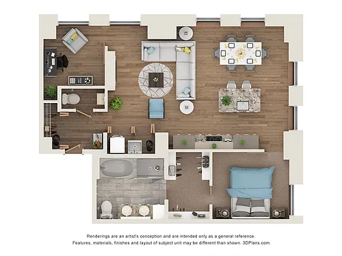 Floor plan 1 Bed, 1.5 Bath