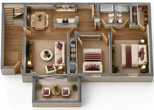 Floor plan 2 Bedroom, 2 Bathroom