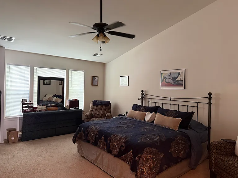 Massive primary suite oasis featuring a private luxury bath with a deep jacuzzi soaking tub.