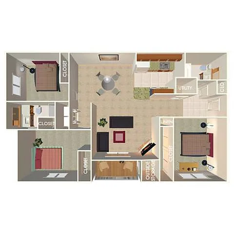Floor plan 3 Bed 2 Bath B