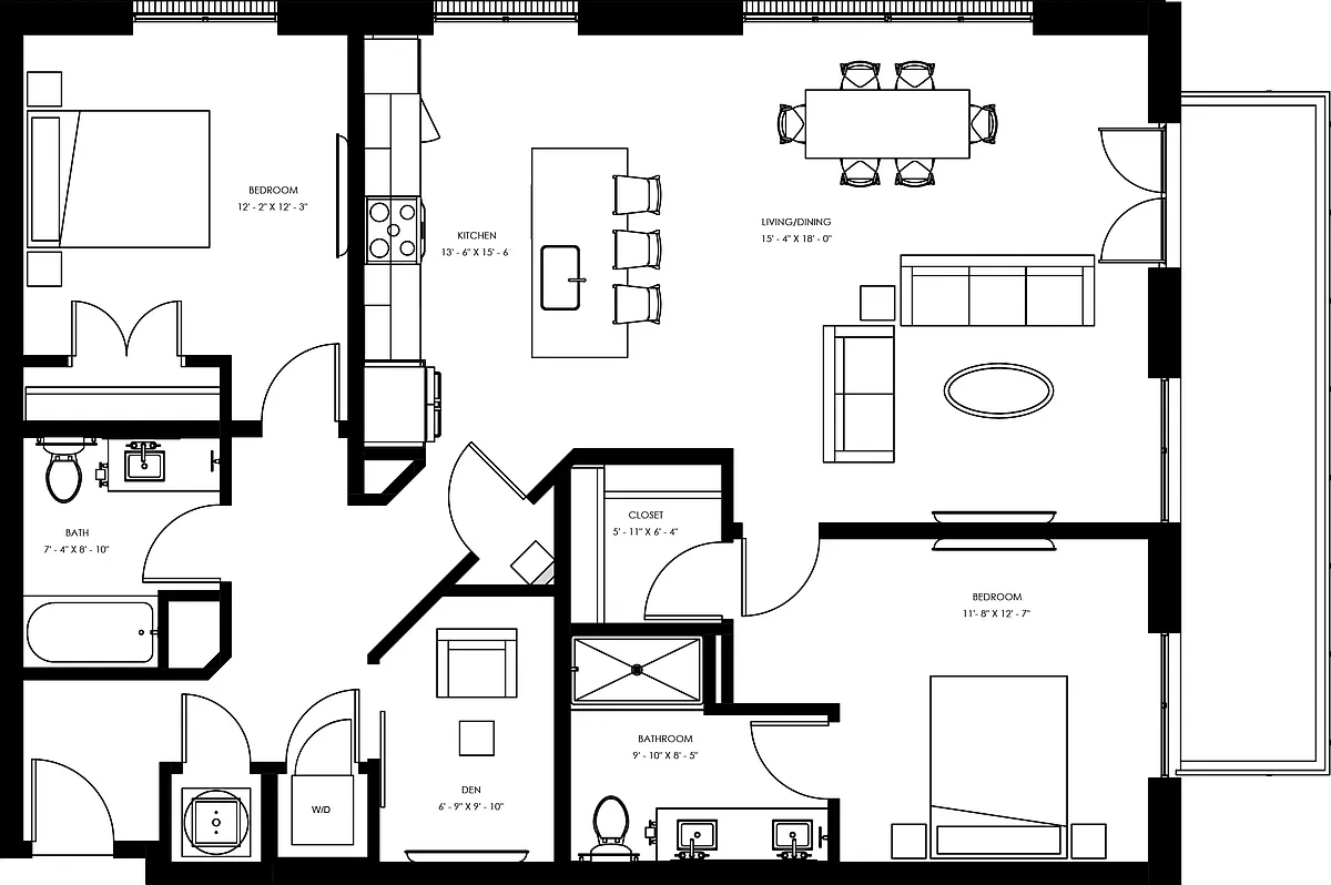 Floor plan B7 - Two Bedroom + Den