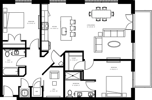 Floor plan B7 - Two Bedroom + Den