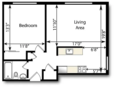 Floor plan One Bedroom, One Bath