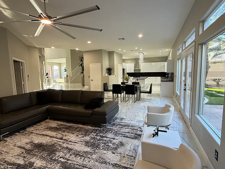 Spacious open-concept living and dining area