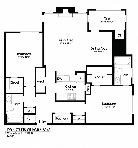 Floor plan 2BR 2BA (1200sf)