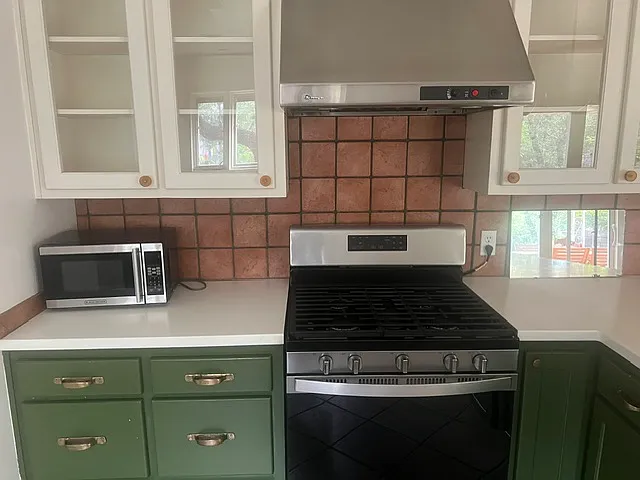 Gas stove and new vent hood.