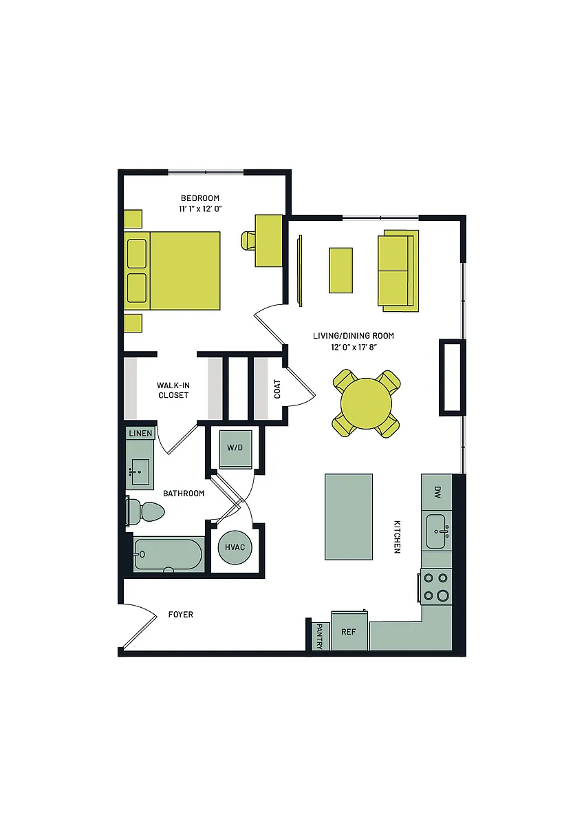 Floor plan 1 Bedroom, Tiers 1 and 34