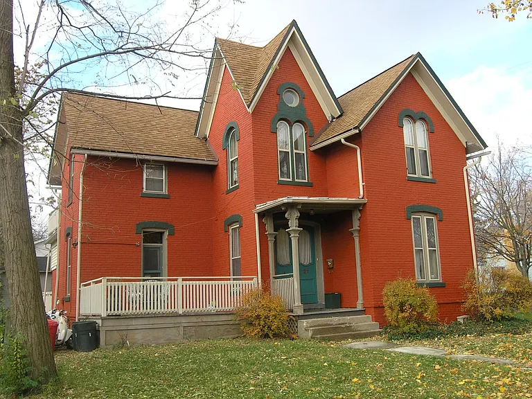 Front view of the house as shot from Normal Street. The apartment in question is accessed from the Pearl Street around the corner of the house. The house sits on the corner of Normal and Pearl.