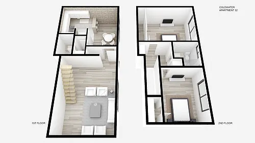 Floor plan Two Bed ~ 1.5 Bath Townhouse