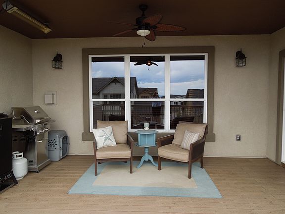 Covered deck with gas stub for bbq, overhead fan, built-in h