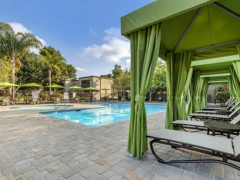 Swimming pool with cabanas