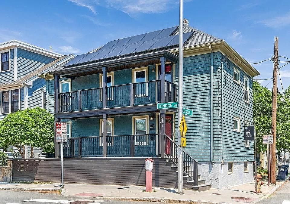 Exterior photo. Solar panels, porch for outdoor living space