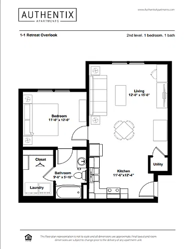 Floor plan 1 Bed 1 Bath Retreat Overlook
