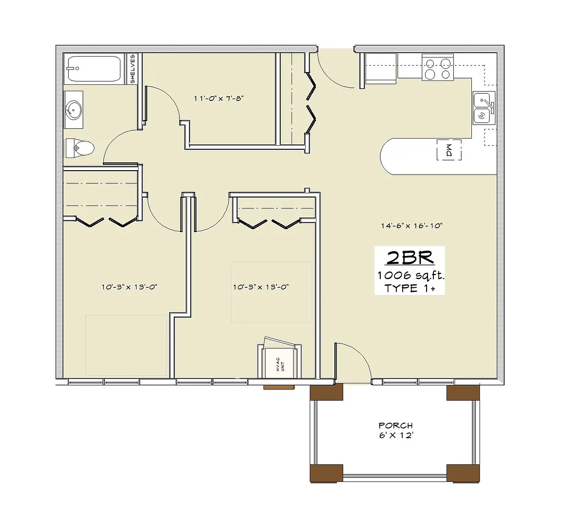 Floor plan 2 BDRM and Den 1006 SF
