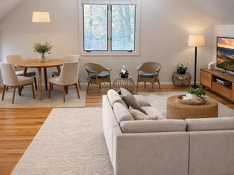 Living room vaulted ceiling virtually staged