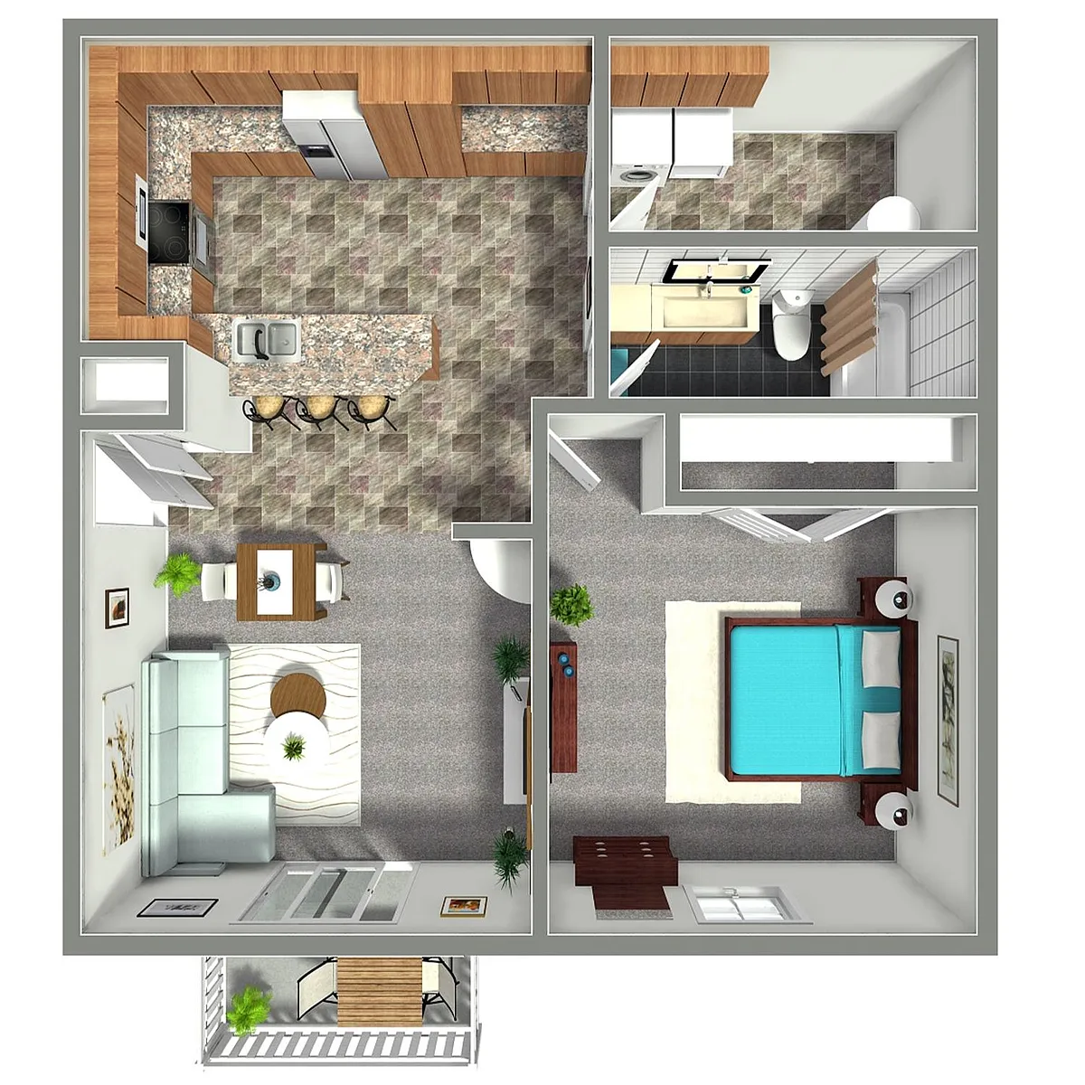 Floor plan 1 Bed, 1 Bath