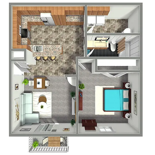 Floor plan 1 Bed, 1 Bath