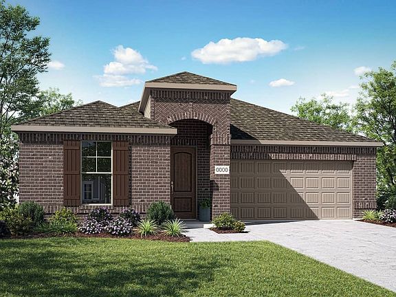 Elevation B is a single story, full brick home design with arched entry featuring herringbone brick