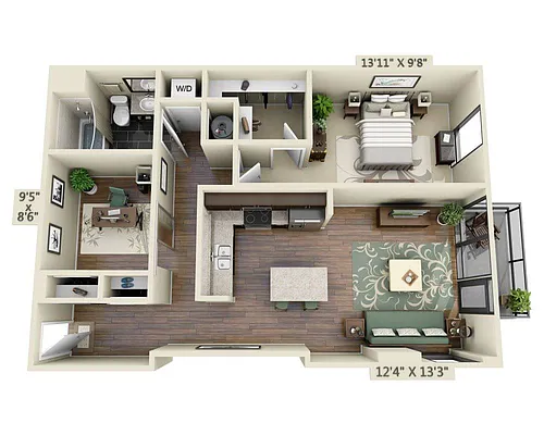 Floor plan One Bedroom Den A1CD