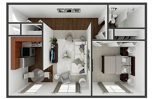 Floor plan Square Shape 1 Bedroom 1 Bath 700 sq ft