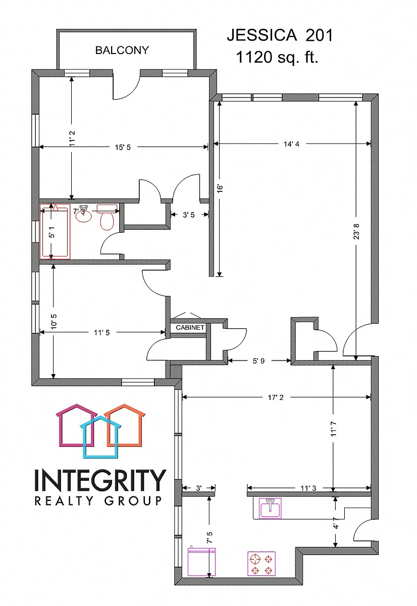 Floor plan Jessica 2 Bedroom 1 Bath C