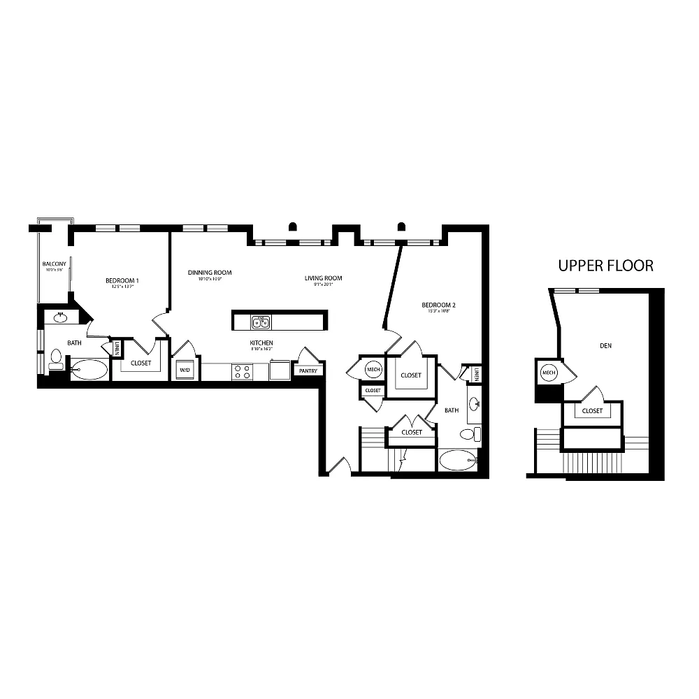 Floor plan 2 Bedroom + Loft, 1 Bath 1552 SF B10M