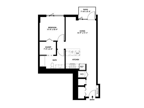 Floor plan 1 Bed/1 Bath - J