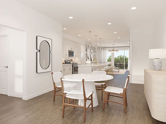 Cafe area with large windows for casual or formal dining