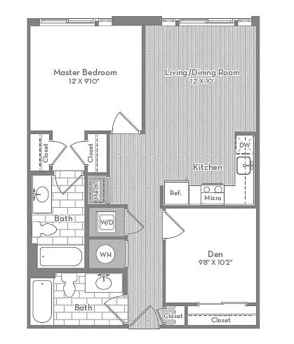 Floor plan B1 - One Bedroom with Den and Two Bathrooms