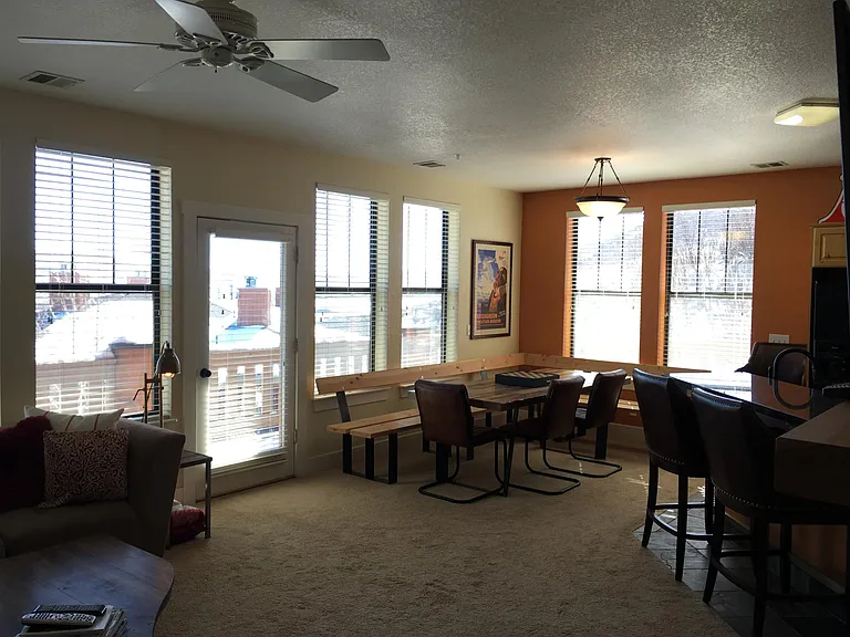 Living room, dining room and kitchen