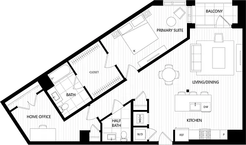 Floor plan 1 Bed/1.5 Bath Den-F4