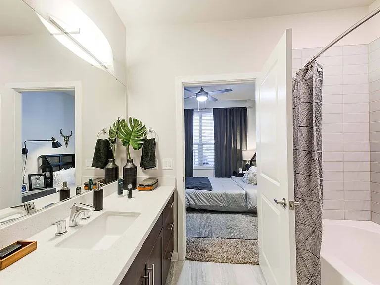 Refresh your routine in a clean, modern bathroom space.