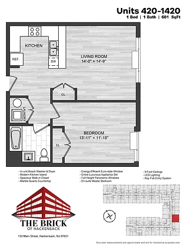 Floor plan 1 Bed/1 Bath-681