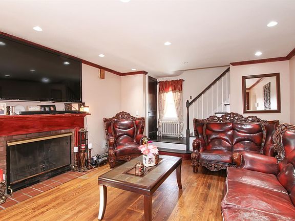 Living room with wood fireplace
