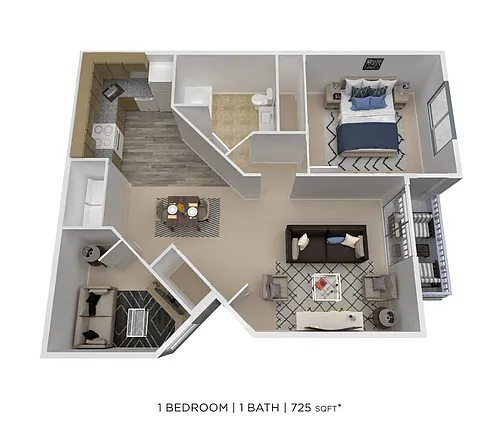 Floor plan One Bedroom - 725 sqft