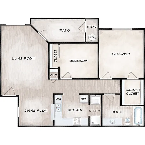 Floor plan 2 Bed 1 Bath