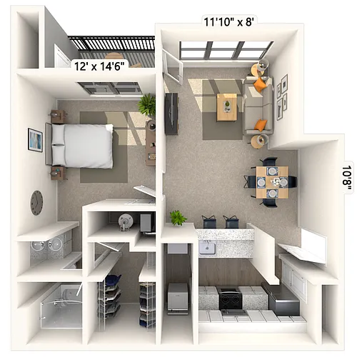 Floor plan Traditional 1x1 581-709 SF