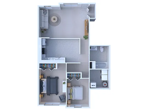 Floor plan 2 Bedroom/1 Bathroom - Garden Walk Up