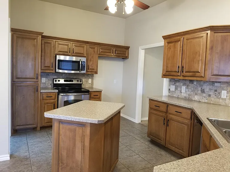 Kitchen range and pantry.