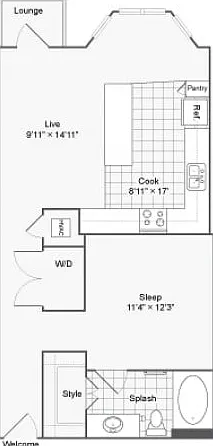 1 BR x 1 BA - A Floorplan 1 BR x 1 BA - A Floorplan