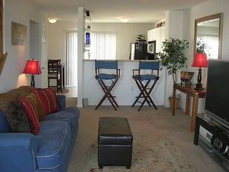 Spacious living room open to the kitchen.