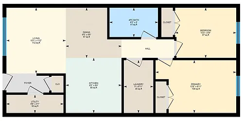 Floor plan 2 Bedroom 1 Bath