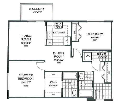 Floor plan 2 Bed 2 Bath B