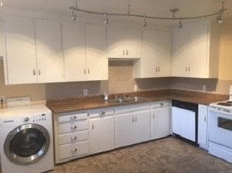 Large eat in Kitchen with updated lighting, dishwasher, and