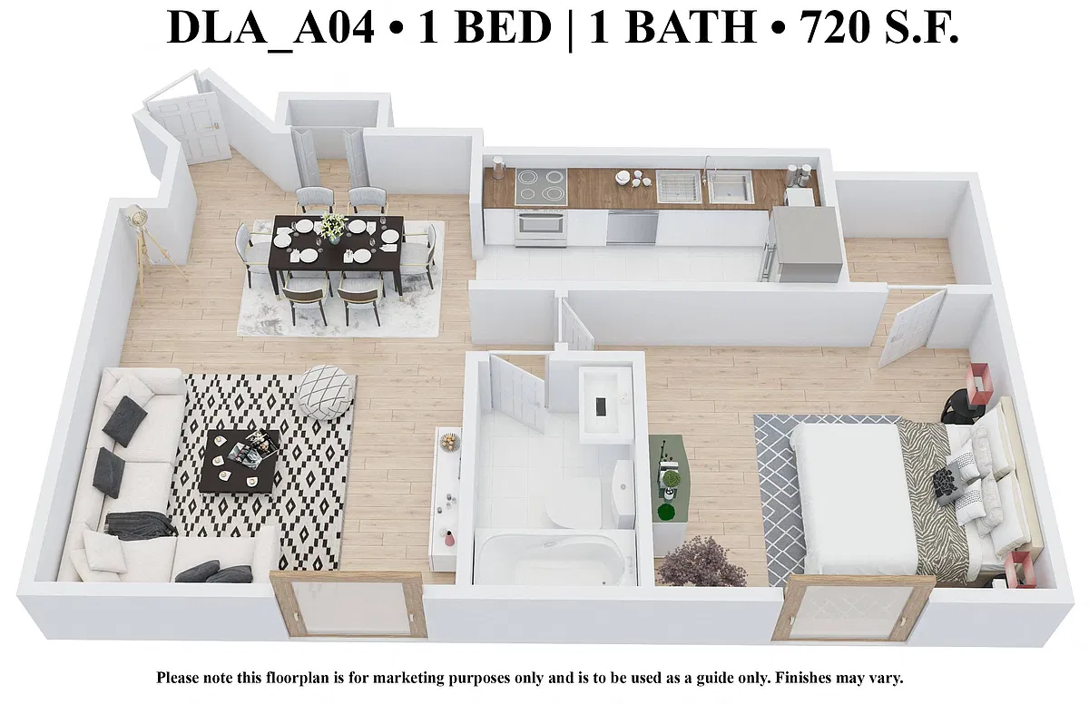 Floor plan One Bedroom One Bath - DLA720