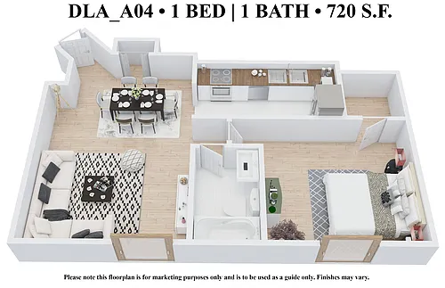 Floor plan One Bedroom One Bath - DLA720