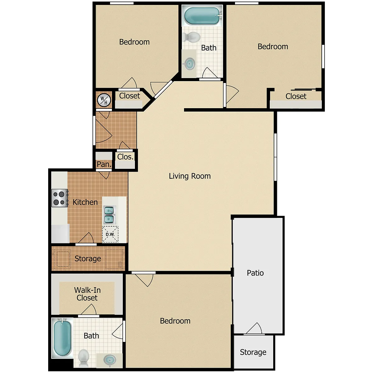 Floor plan 3 Bedroom 2 Baths