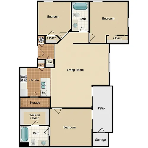 Floor plan 3 Bedroom 2 Baths